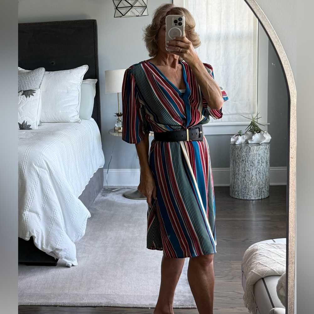 Striped lightweight Faux Wrap Dress M